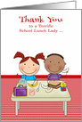 Thank You to School Lunch Lady with a Boy and Girl at a Lunch Table card