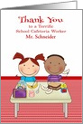 Thank You to School Cafeteria Worker, custom name, boy and girl card