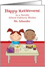 Retirement to School Cafeteria Worker, custom name, cute kids eating card