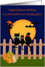 Birthday on Halloween to Great Granddaughter with Four Black Cats card