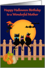 Birthday on Halloween to Mother Three Black Cats Gazing at the Moon card