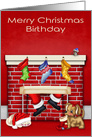 Birthday on Christmas with Cute Animals Waiting on Santa Claus card