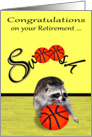 Congratulations on retirement, coach, raccoon playing basketball card