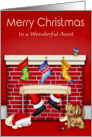 Christmas to Aunt, animals waiting on Santa Claus, stockings, red card