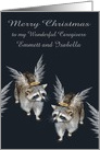Christmas to caregivers, custom name, raccoons with wings and halos card