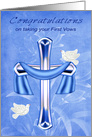 Congratulations on taking your first vows, A cross with white doves card