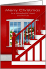 Christmas to Aunt and Uncle, staircase with window holiday scene card