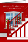 Christmas to Both Aunts, staircase with window holiday scene on red card