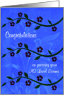 Congratulations, passing AS Level exams, stems with flowers on blue card