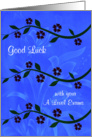 Good Luck, A Level exams, long stems with beautiful flowers on blue card