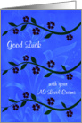 Good Luck, AS Level exams, long stems with beautiful flowers on blue card