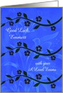 Good Luck, with A Level exams, custom name, stems of flowers on blue card