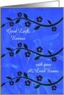 Good Luck, with A2 Level exams, custom name, stems of flowers on blue card