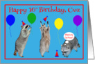 16th Birthday to Cousin, Raccoons with party hats and balloons on blu card