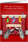 Invitations to Christmas Party, general, raccoons, Santa Claus card