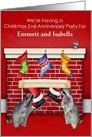 Invitations to Christmas Eve Anniversary Party, custom name, raccoons card