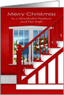 Christmas to Nephew and Wife with a Staircase and Holiday Window Scene card