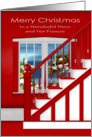 Christmas to Niece and Fiancee, staircase with a holiday window scene card