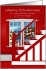 Christmas to Sister and Wife with a Staircase and Holiday Window Scene card