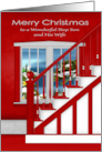 Christmas to Step Son and Wife with a Holiday Festive Window Scene card