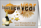 New Year to Son and Girlfriend, New Year’s Ball, fireworks and stars card