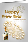 New Year to Son and Girlfriend with Fireworks and Champagne card