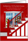 Christmas to Uncle and Girlfriend, staircase with holiday window scene card