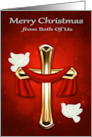 Christmas from Both of Us with White Doves and a Gold Cross card