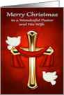 Christmas to Pastor and Wife with Two Beautiful White Doves on Red card