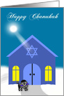 Chanukah with a Black Toy Poddle Wearing a Yarmulke in the Snow card