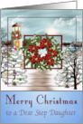 Christmas to Step Daughter with a Snowy Lighthouse Scene and Wreath card