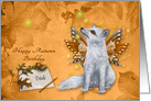 Birthday in Autumn Fall to Dad, beautiful mystical fox with wings card