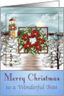 Christmas to Boss with a Snowy Lighthouse Scene and a Wreath card