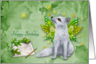 Birthday, general, beautiful mystical fox with wings on green, leaves card