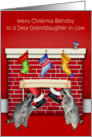 Birthday on Christmas to Granddaughter-in-Law, raccoons, Santa Claus card
