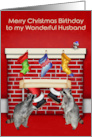 Birthday on Christmas to Husband with Raccoons and Santa Claus card