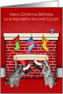 Birthday on Christmas to Second Cousin with Raccoons and Santa Claus card