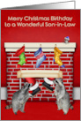Birthday on Christmas to Son in Law with Raccoons and Santa Claus card