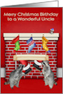 Birthday on Christmas to Uncle Raccoons with Santa Claus on Red card