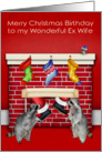 Birthday on Christmas to Ex Wife, raccoons with Santa Claus on red card