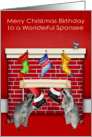 Birthday on Christmas to Sponsee, raccoons with Santa Claus on red card