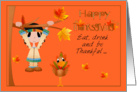 Thanksgiving, general, Native American boy hanging from tree, turkey card