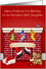 Birthday on Christmas Eve to Birth Daughter, animals with Santa Claus card
