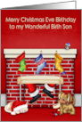 Birthday on Christmas Eve to Birth Son with Animals and Santa Claus card