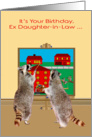 Birthday to Ex Daughter-in-Law, two adorable raccoons painting town card
