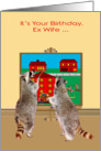 Birthday to Ex Wife, two adorable raccoons painting the town red card