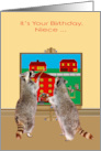 Birthday to Niece with Two Adorable Raccoons Painting the Town Red card