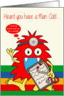 Get Well, Man Cold, general, monster with stethoscope and clip board card