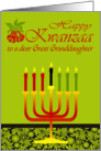 Kwanzaa to Great Granddaughter, Kinara with seven candles on flowers card