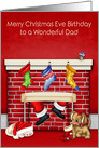 Birthday on Christmas Eve to Dad, Cute animals with Santa Claus card